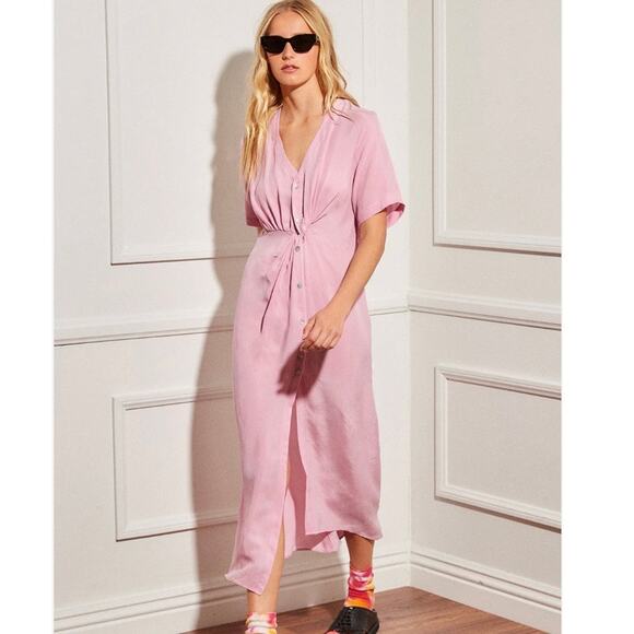 R.G. Kane Coastal Alexandria Pink Midi Button Down Front Shirt Dress Medium - Picture 2 of 12